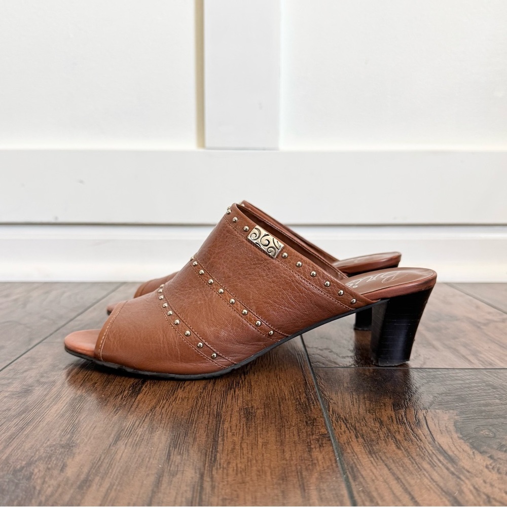 Brighton Teri Shoe Heel Peep Toe Napa Brown Silver Studs W Sz 8